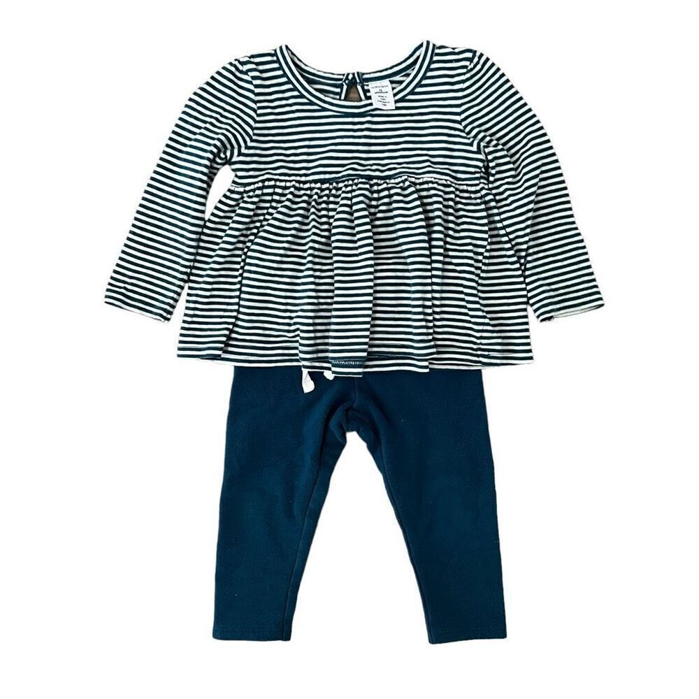 Nordstrom Baby Striped Blouse and Pants Outfit Set 2 Pc Size 12 Months Blue